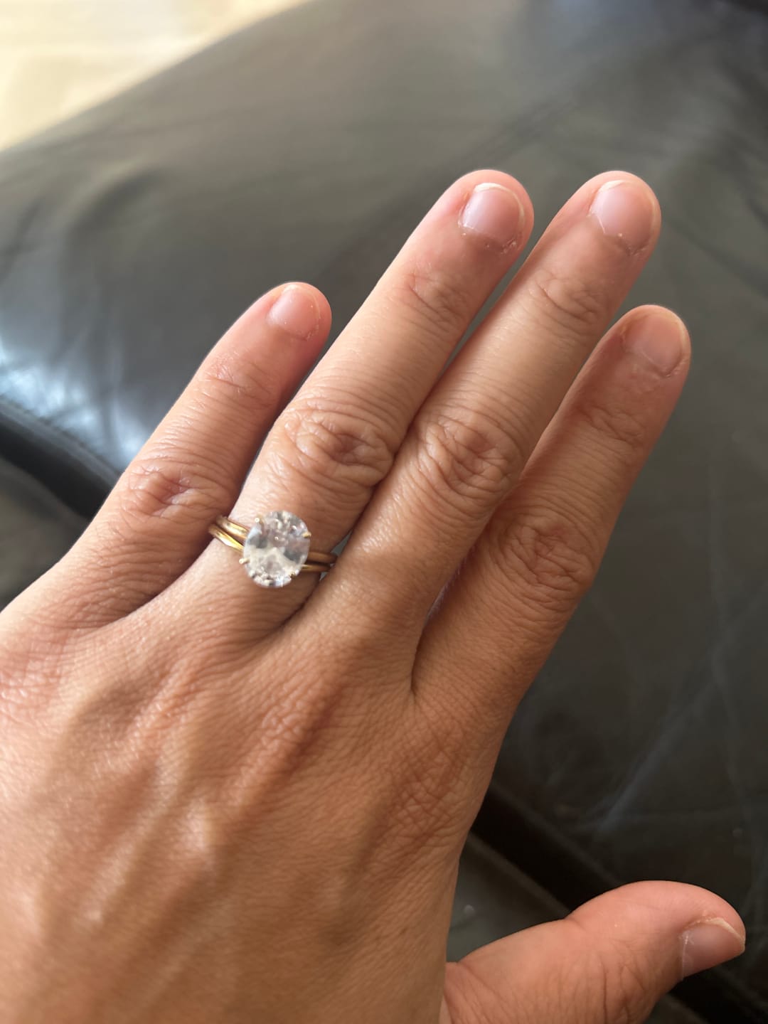 Customer photo review of Oval Solitaire Diamond-Inspired Ring 3ct