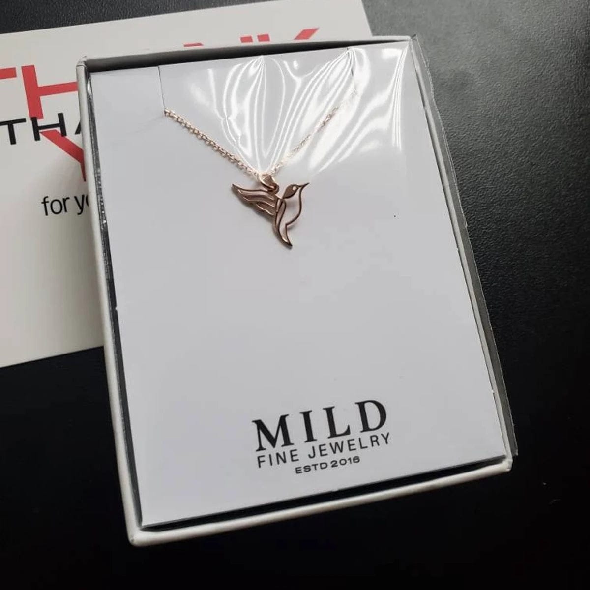 Customer photo review of Hummingbird Necklace – Gold Vermeil on Sterling Silver Dainty Charm