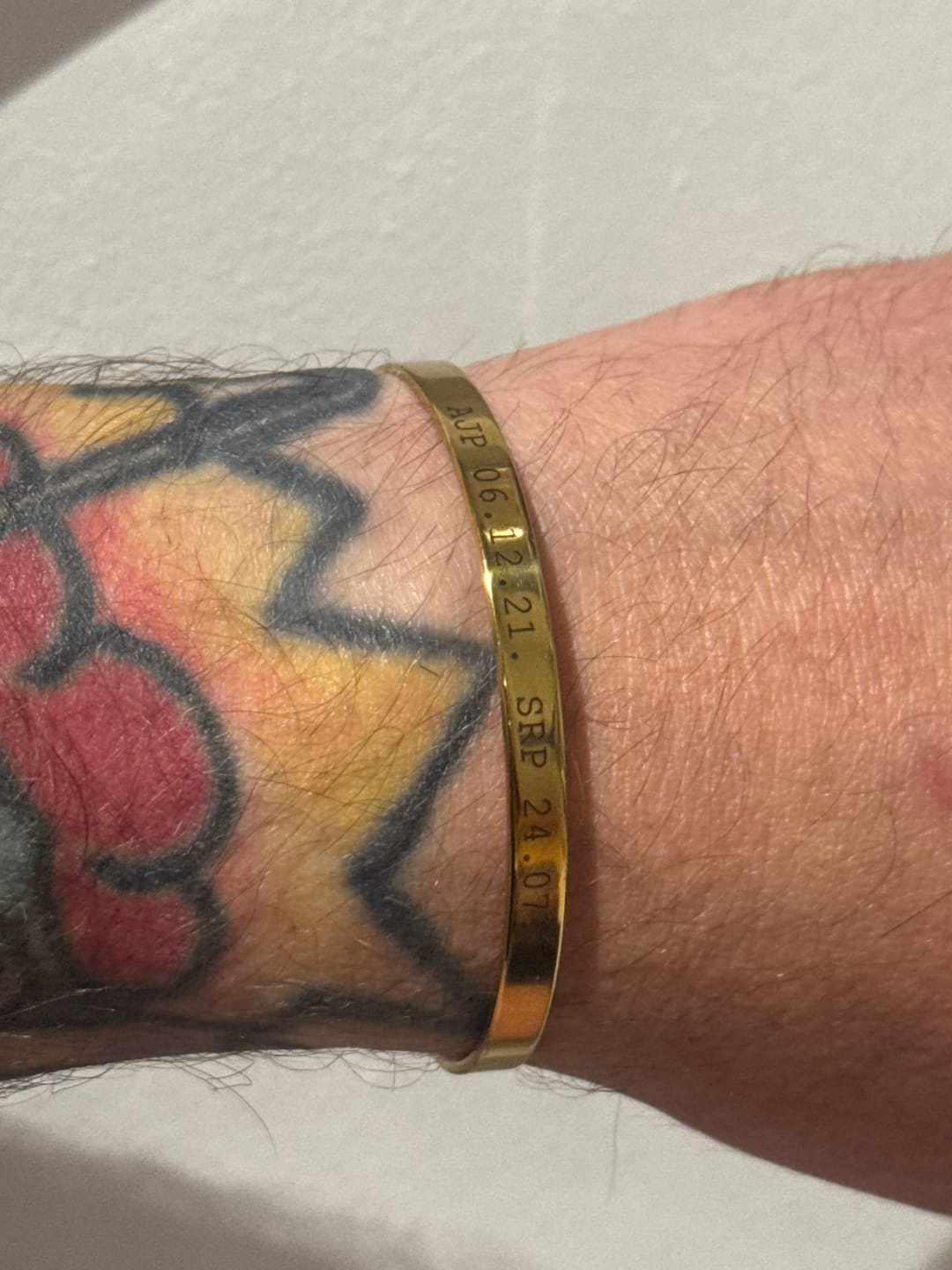 Customer photo review of Gold Personalised Cuff Bracelet