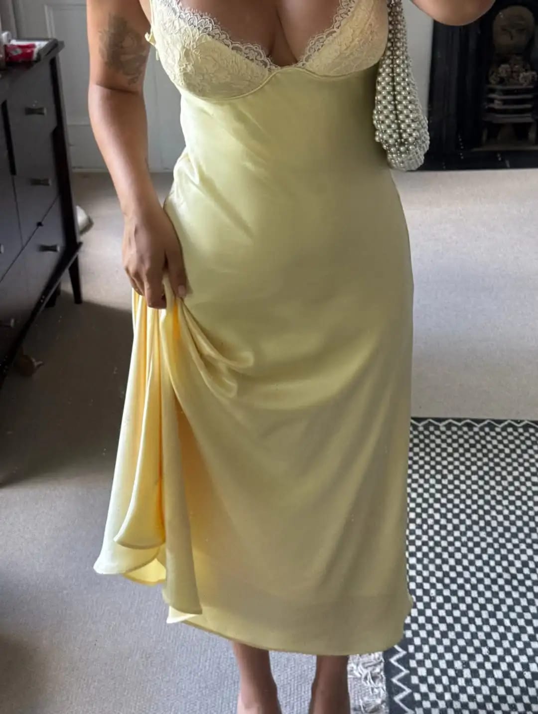 Customer photo review of Margot Satin Lace Midi Dress