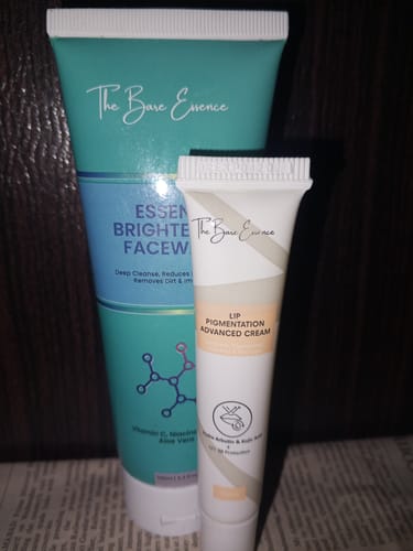 Reviewer's Lip Pigmentation Cream & Facewash Bundle, showing the teal facewash and smaller white lip cream tubes.
