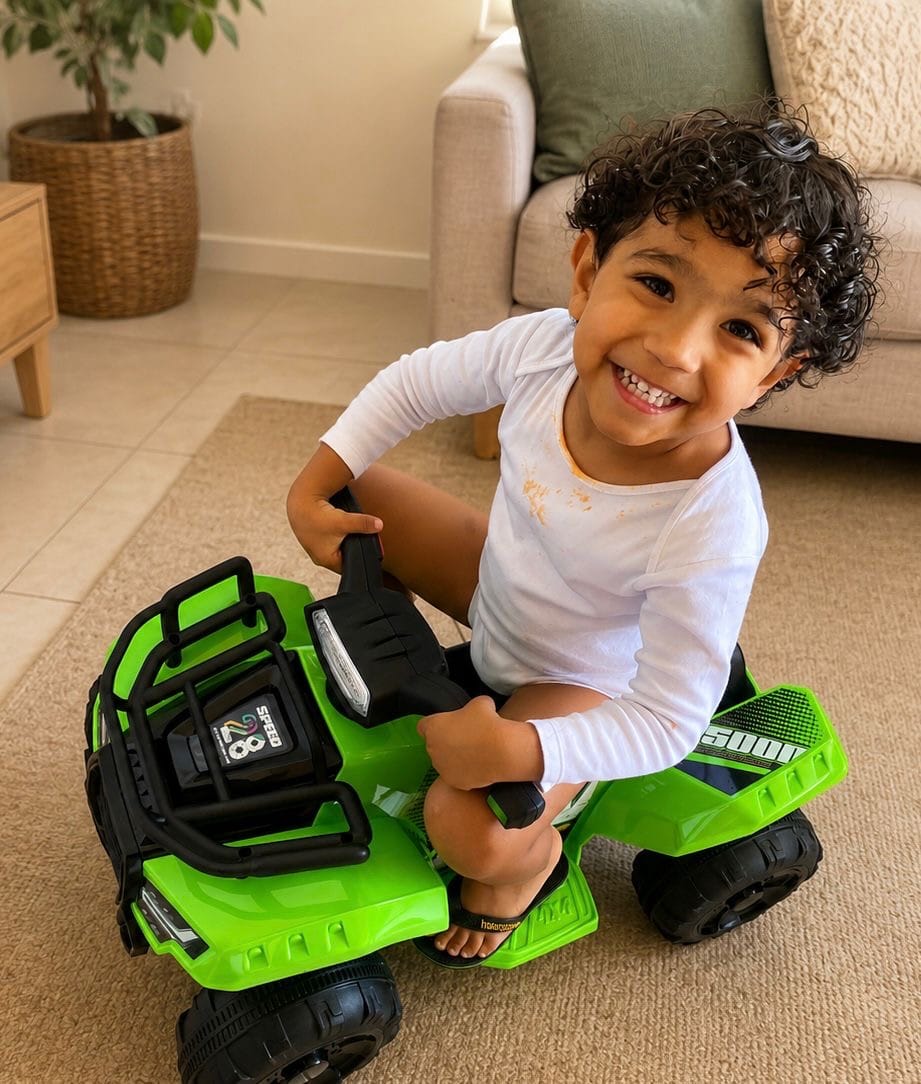 Customer photo review of Mini Moto 4 Elétrica para Crianças 6v Verde c/ rodas de plástico