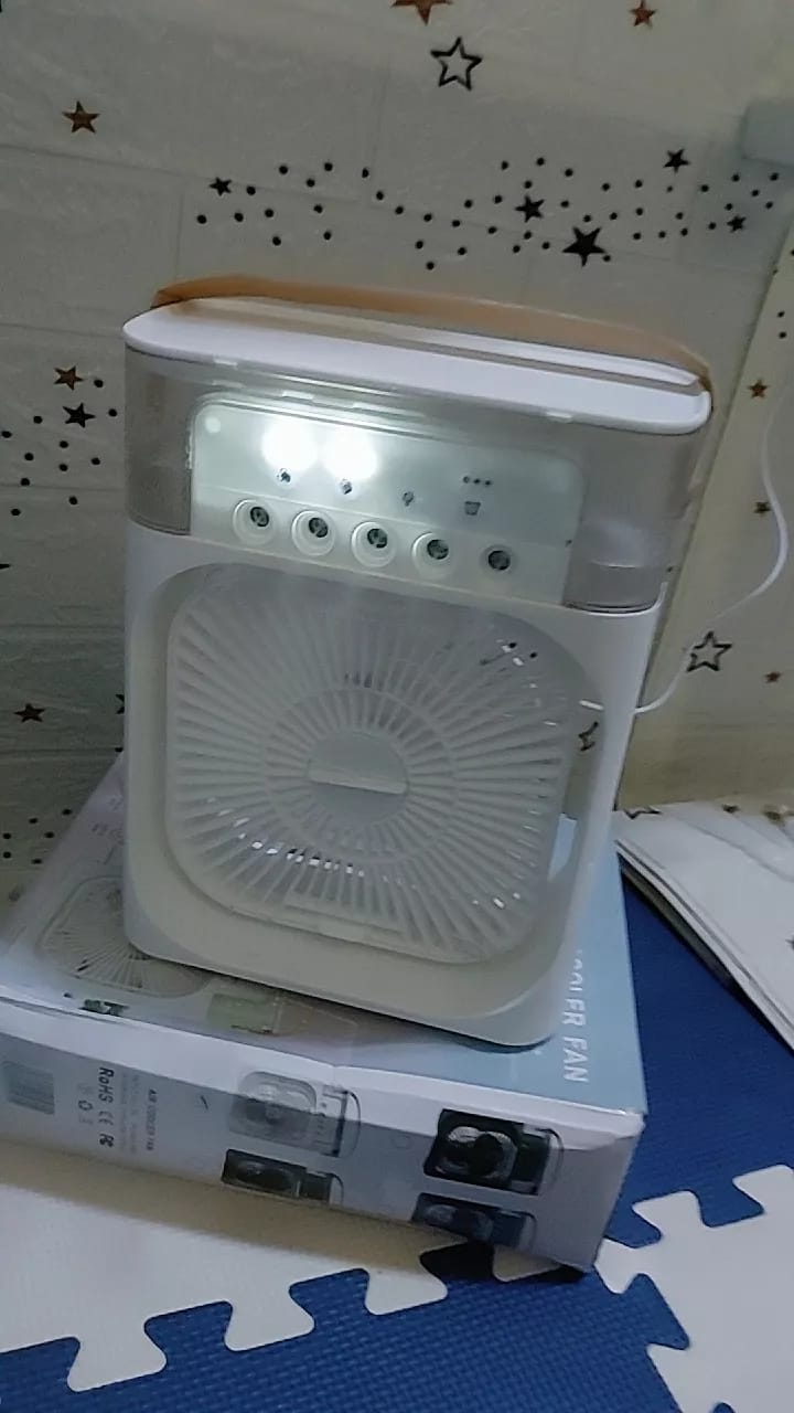 Customer photo review of 3-in-1 USB Air Cooler Fan – Humidifier & 7-Color LED Night Light