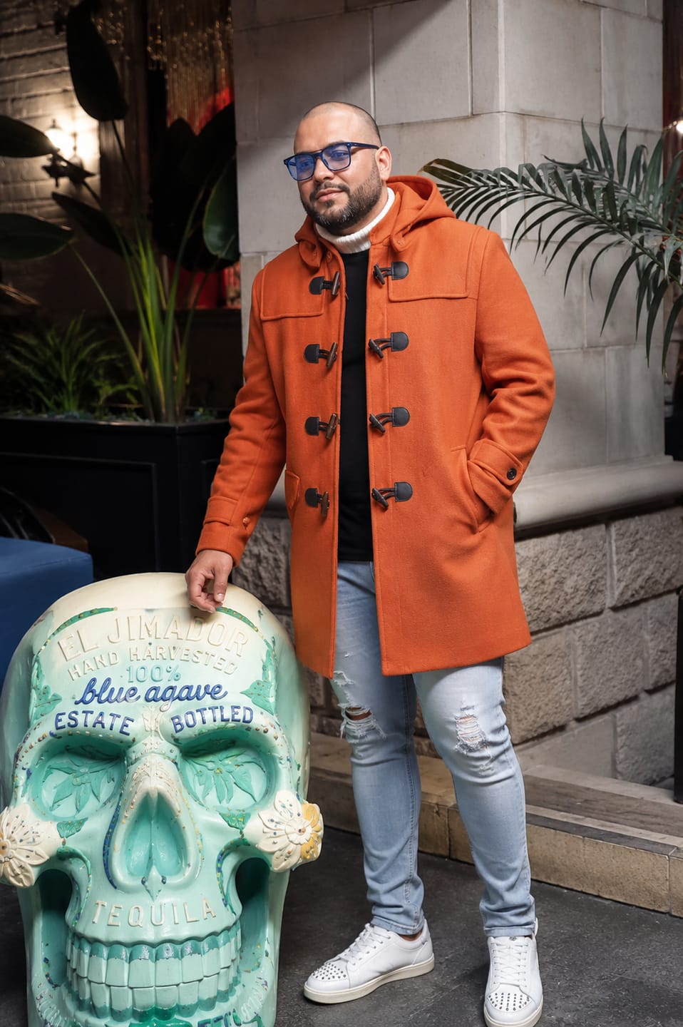 Customer photo review of Musefire Orange Wool Duffle Coat with Hood For Men