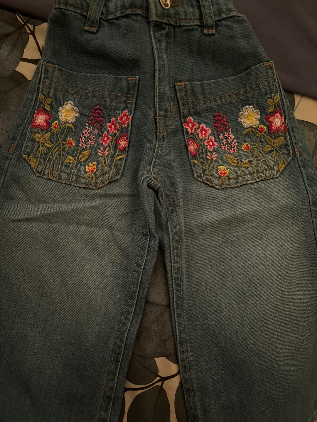 Customer photo review of Embroidered Wide-Leg Denim Jeans