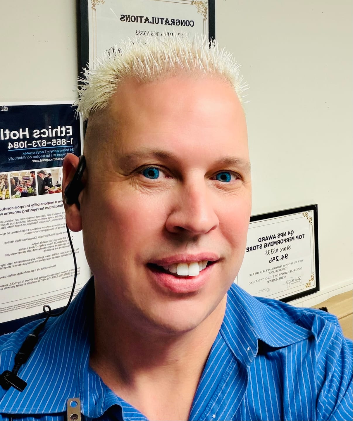 Customer photo review of Amaretto Blue Prescription Colored Contact Lenses