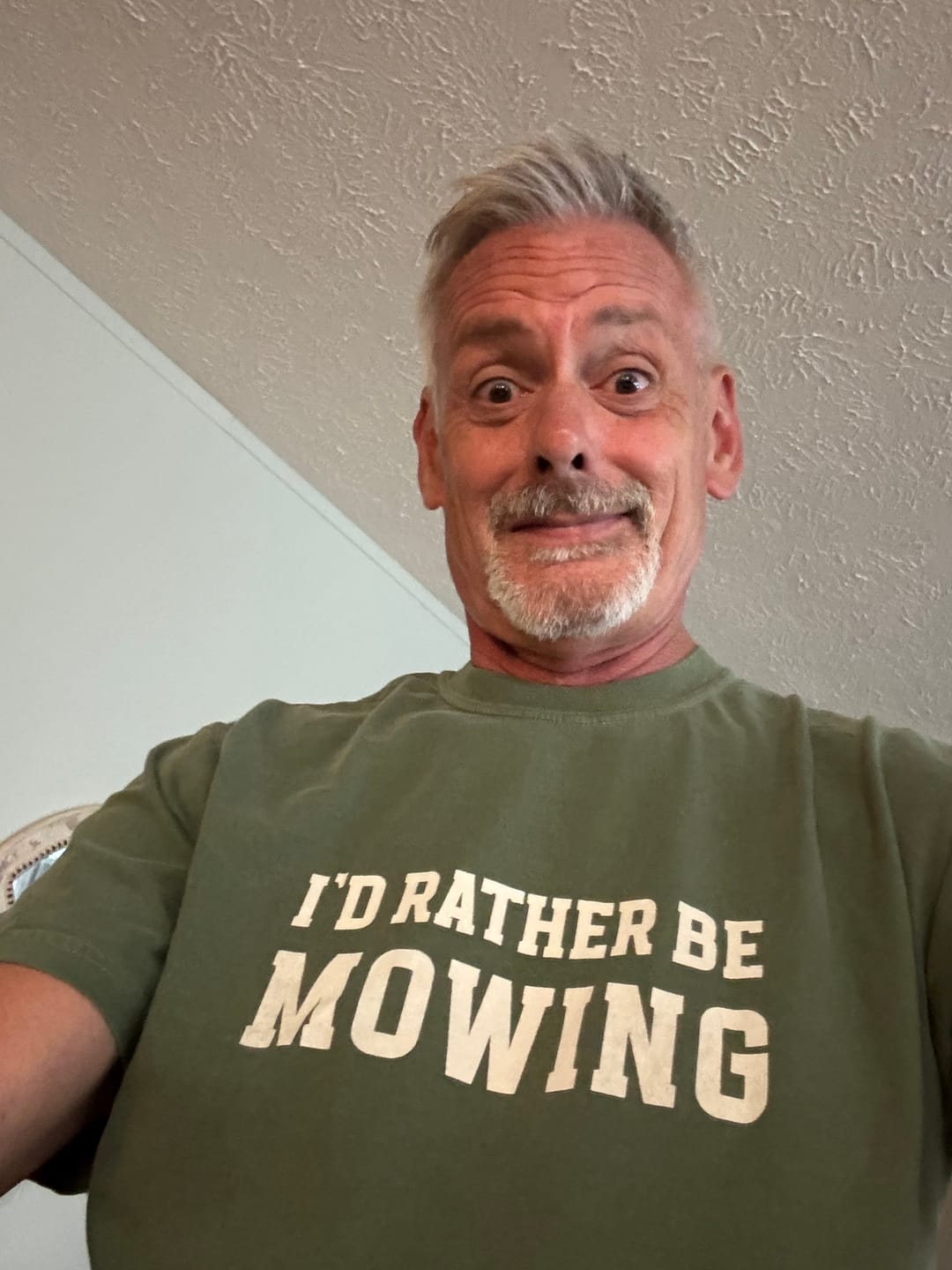 Customer photo review of I'd Rather Be Mowing T-Shirt
