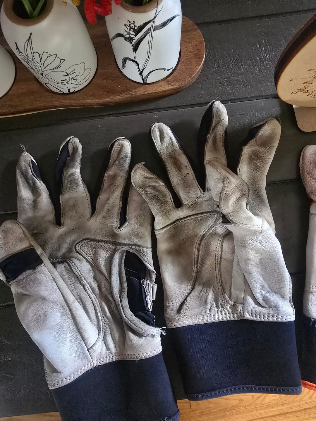 Customer photo review of Batting Gloves – White/Navy/White Palm