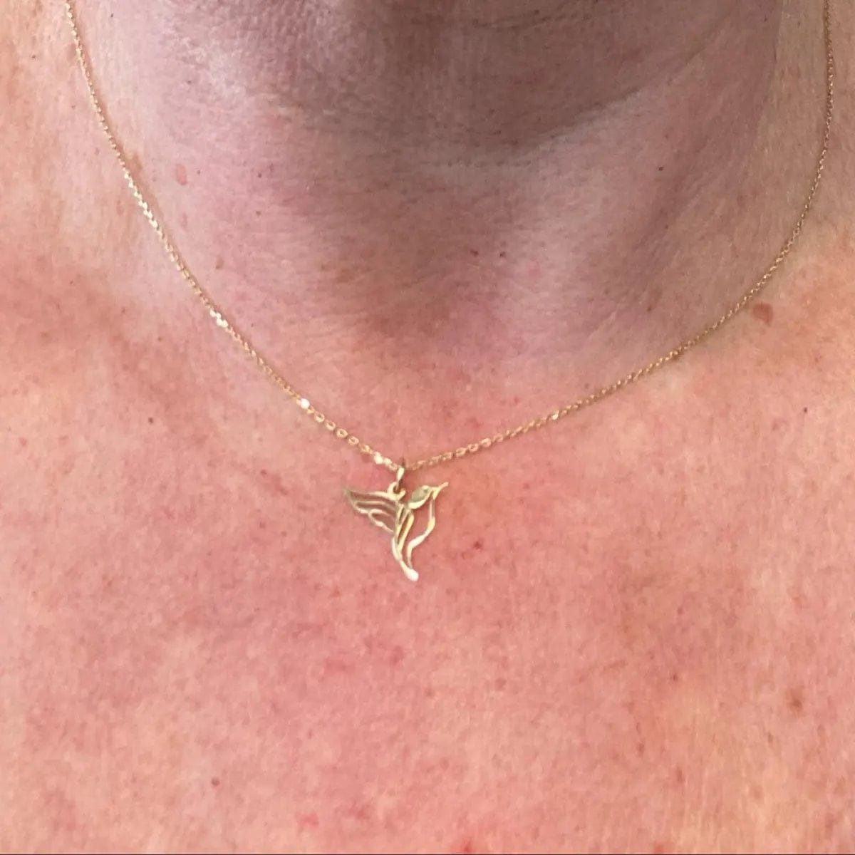 Customer photo review of Hummingbird Necklace – Gold Vermeil on Sterling Silver Dainty Charm