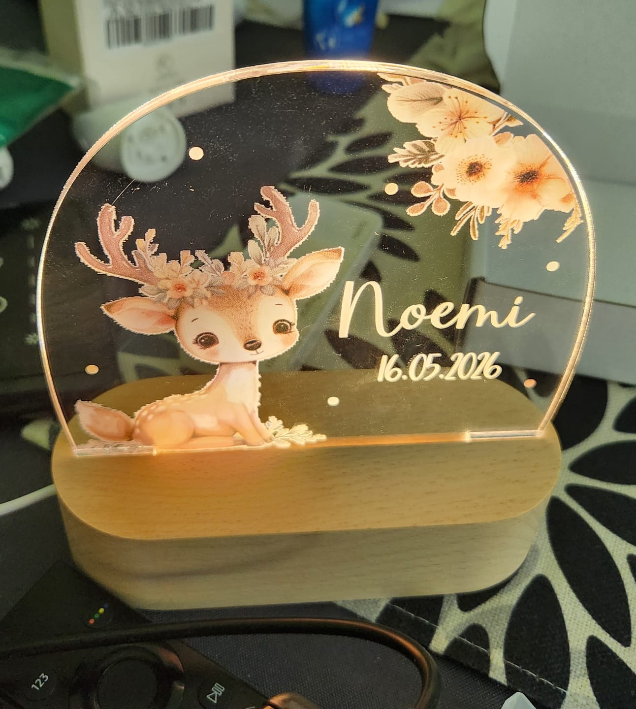 Customer photo review of Nachtlicht Kinder personalisiert - Baby Reh