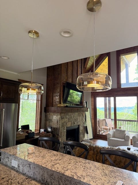 Customer photo review of Nordic Designer Amber Glass LED Pendant light for Kitchen, Dimmable