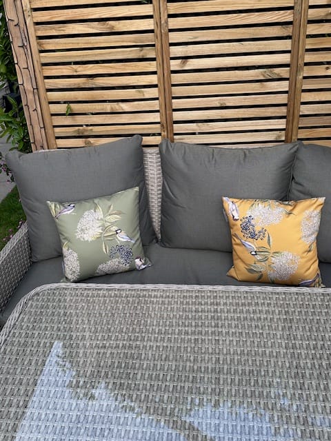Customer photo review of Outdoor Garden Waterproof Cushion - Bird on Elderflower