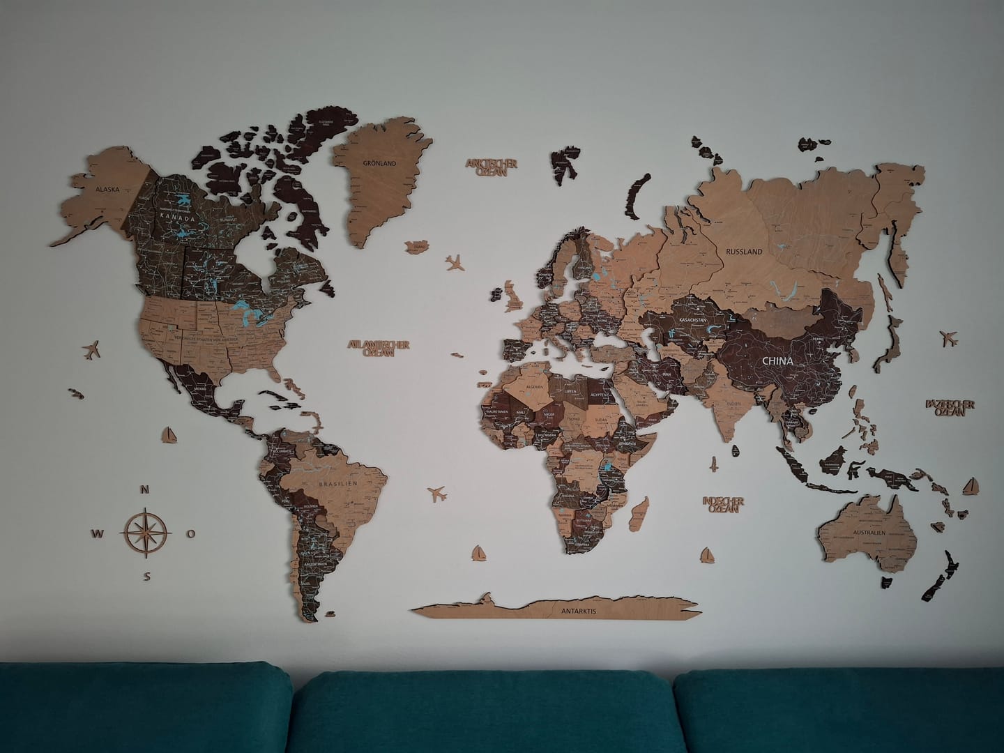 Customer photo review of 3D Wood World Map Wall Decor - Cherry