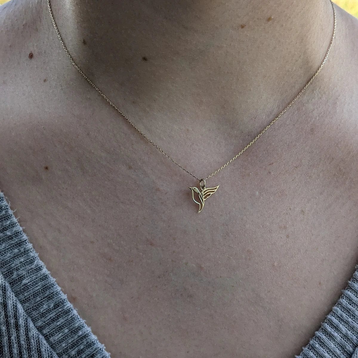 Customer photo review of Hummingbird Necklace – Gold Vermeil on Sterling Silver Dainty Charm