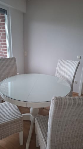 Customer photo review of Glasplatte Tisch Sicherheitsglas für Esstisch, Gartentisch, Weinfass - Rund