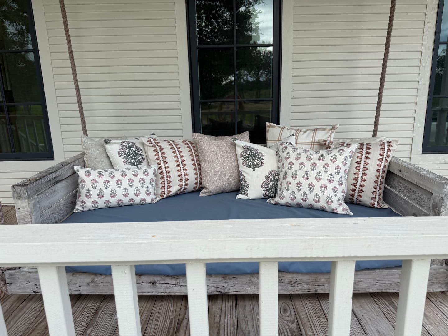 Customer photo review of Vernaye Indoor Outdoor Throw Pillow Cover, Leaves Stripes, Earth Tone Rust Orange Neutral, 20"x20"