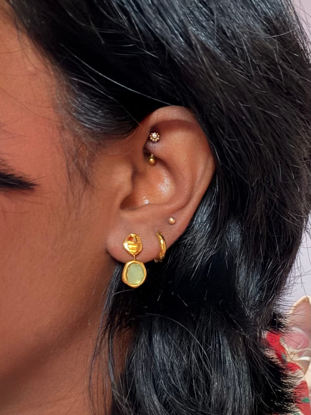 Customer photo review of Gold Aquamarine Drop Earrings