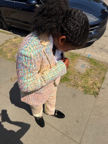 Customer photo review of Men’s 2-Piece Linen Sparkle Gridline Champagne Suit