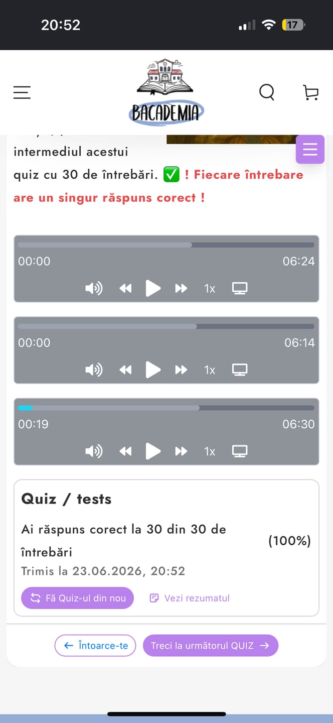 Customer photo review of Audiobook – Eseuri Audio BAC Română (temă și viziune, caracterizare, relație) + Quiz-uri