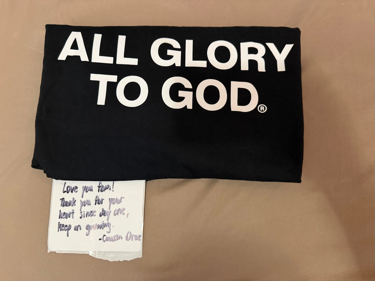 Customer photo review of All Glory To God “Essential” T-Shirt 'Black'
