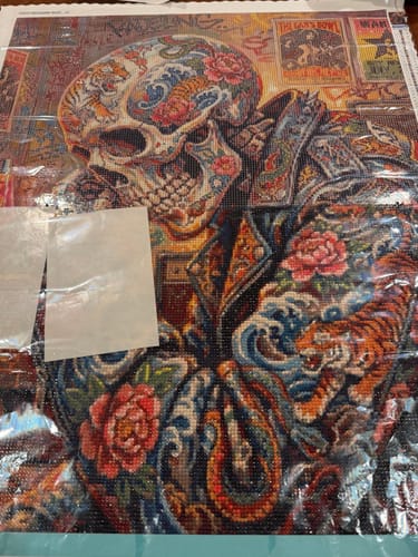 Customer photo review of Sugar Skull Leather Jacket (Diamond Painting)