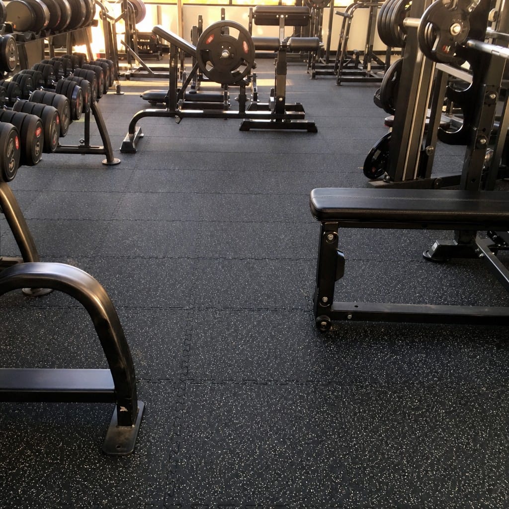 Customer photo review of 12mm Commercial Rubber Gym Tiles | 1m² Per Tile | Blue/Black & White/Black