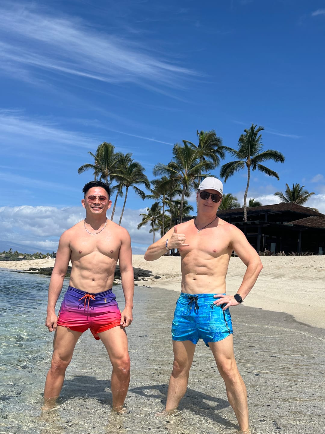 Customer photo review of Splatter Swim Shorts Blue - 3"