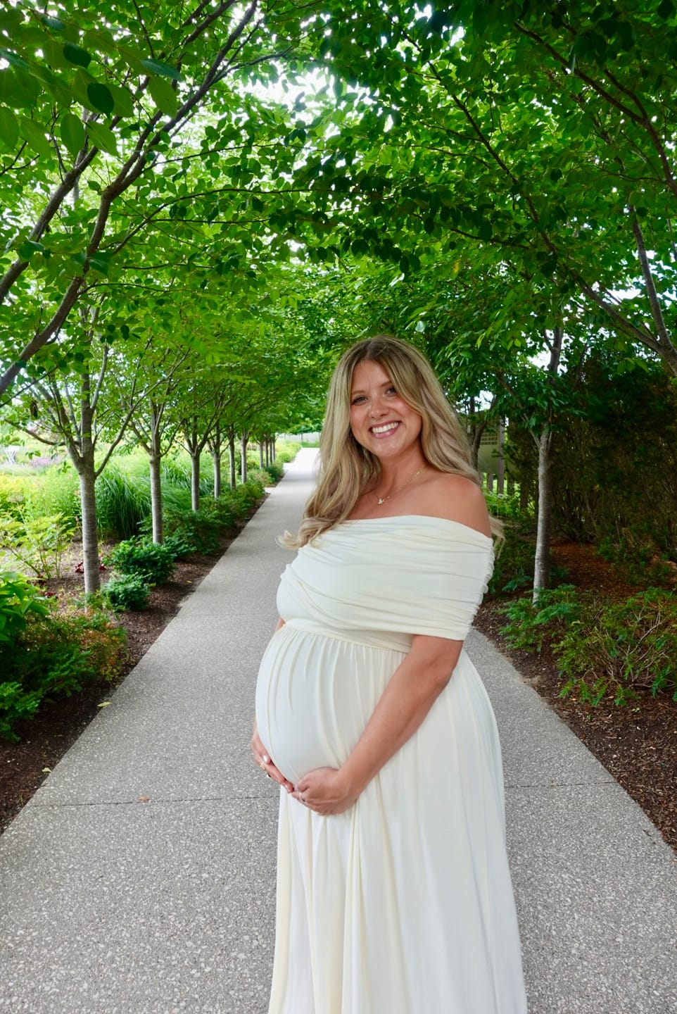 Customer photo review of Ariana Maxi Maternity Moon Dress in Butter Cream