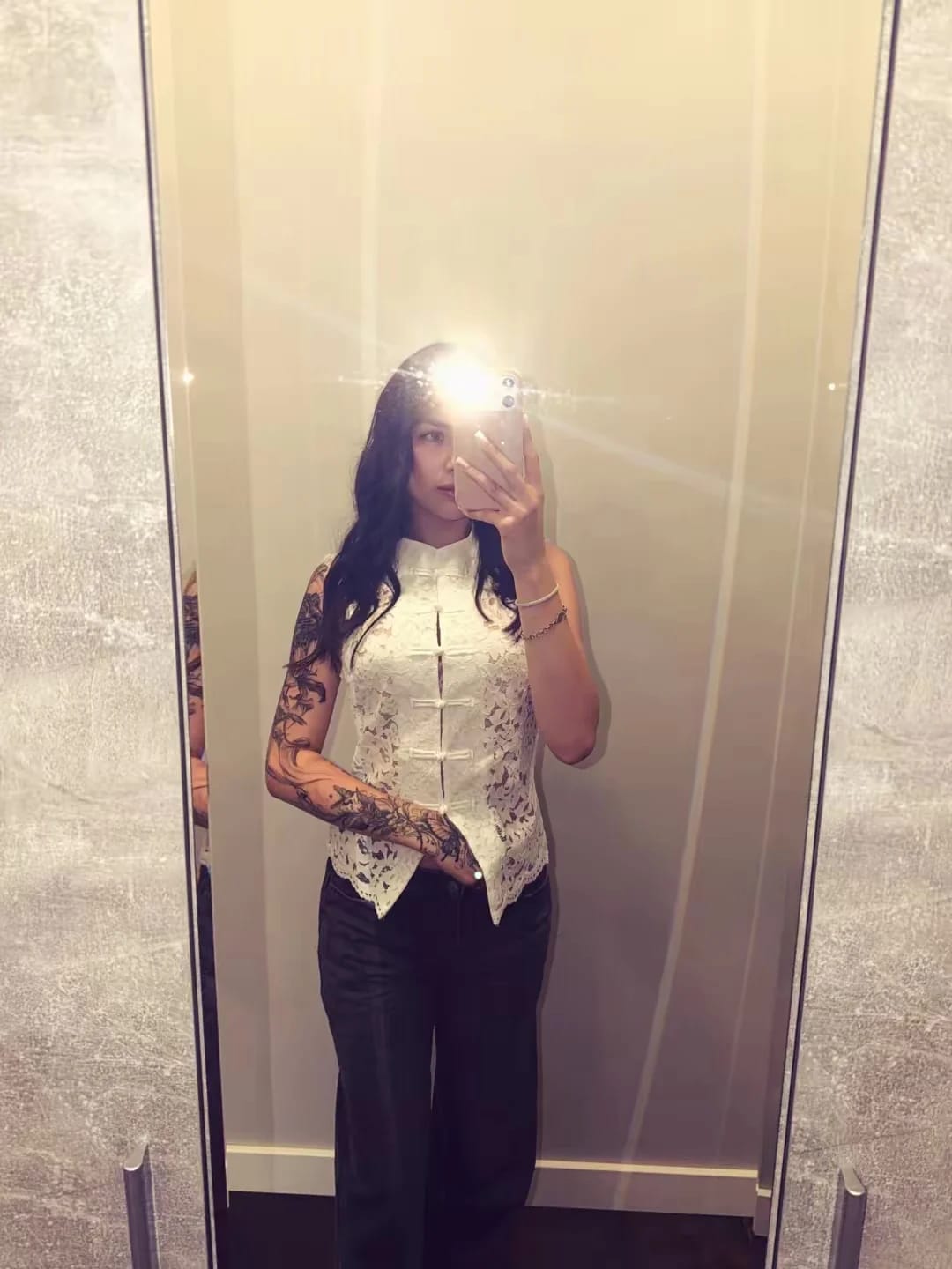 Customer photo review of Bianca Mandarin Sleeveless Lace Top