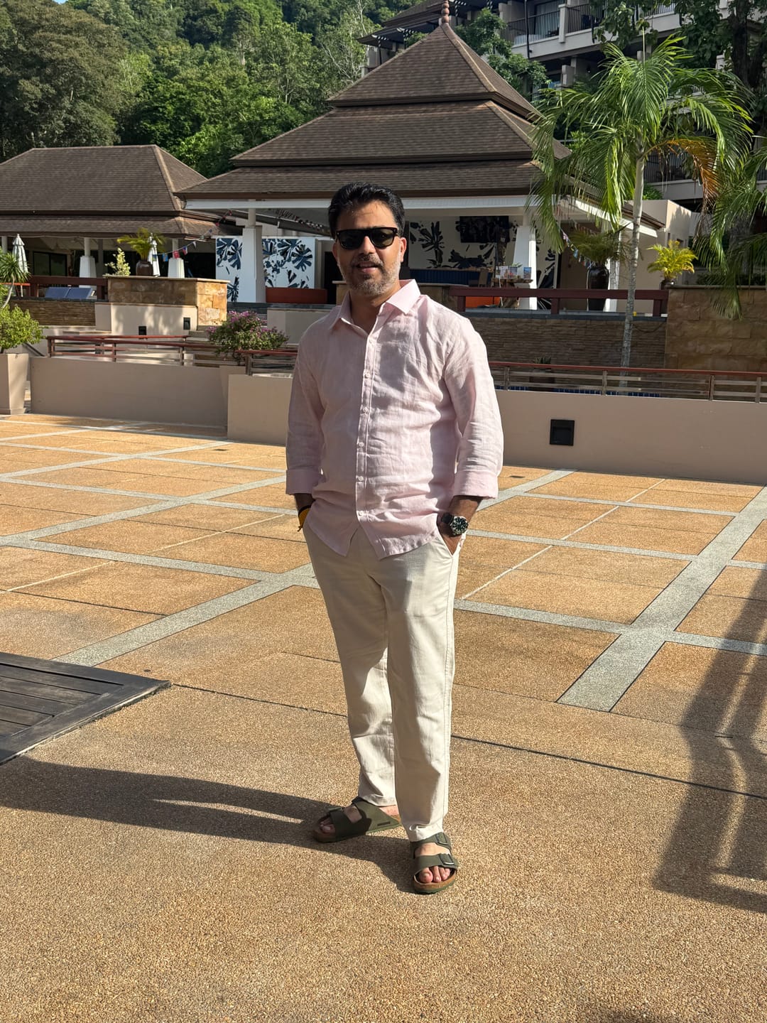 Customer photo review of Men Blush Pink Pure Linen Full Sleeve Shirt