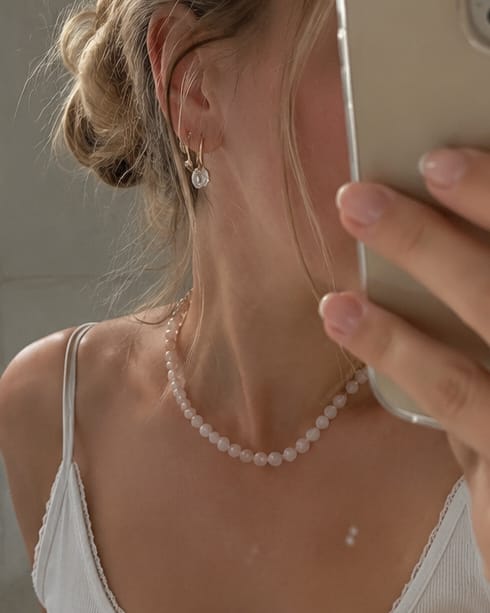 Customer photo review of Aventurine Peach Beaded Necklace