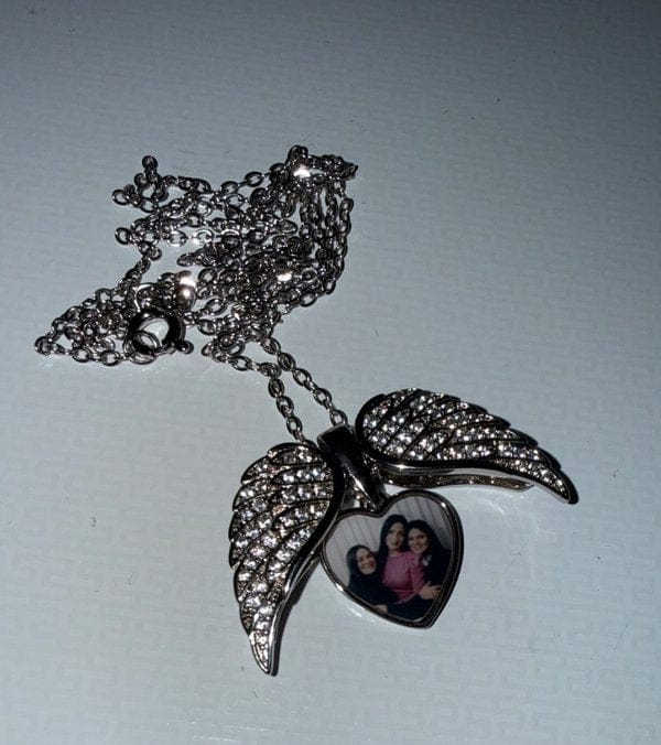 Customer photo review of Custom Angel Wing Photo Locket Necklace