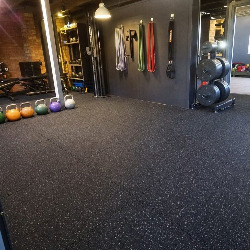 Customer photo review of 12mm Commercial Rubber Gym Tiles | 1m² Per Tile | Blue/Black & White/Black