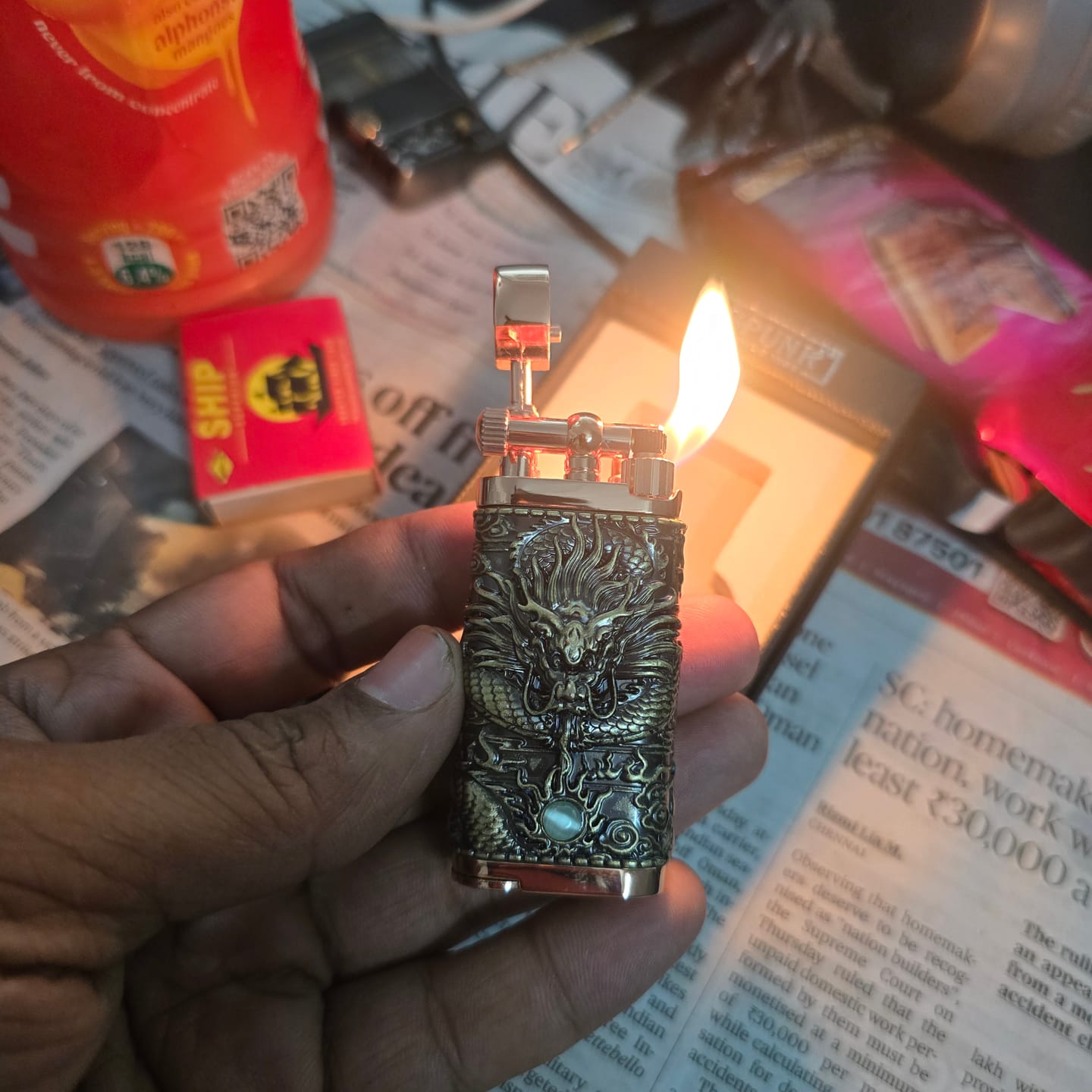 Customer photo review of ALA FLAME Shadow Dragon Embossed Vintage Lighter