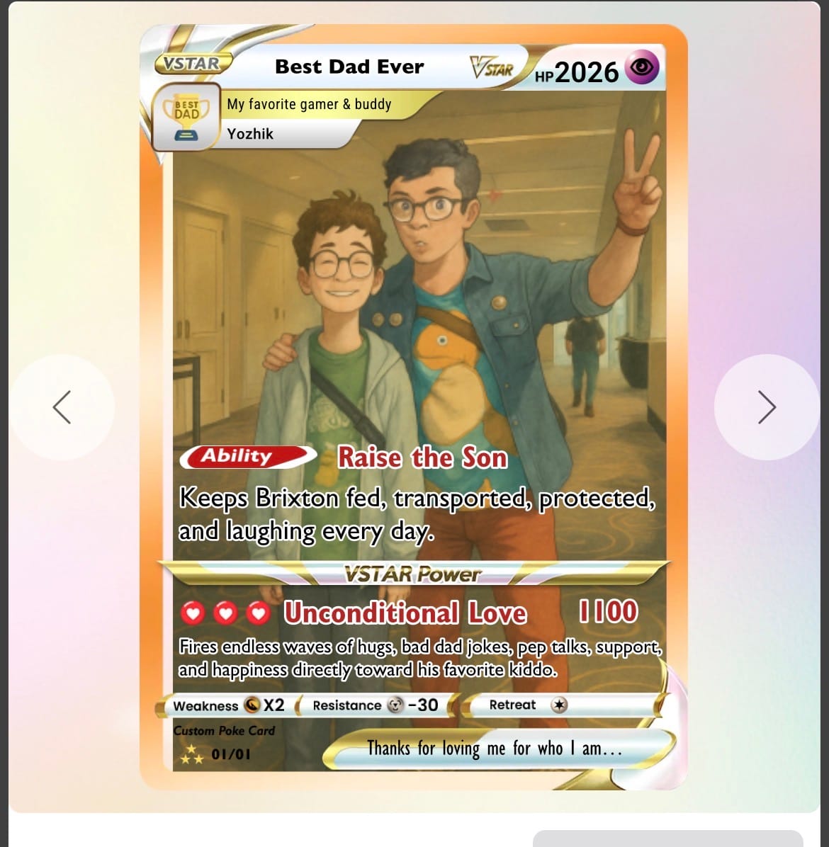 Customer photo review of Happy Father's Day Custom Pokémon Card - Trendy Comic Anime Style Personalized Pokémon Card for Dad - Perfect Gift from Wife & Kids - CPC-117.A