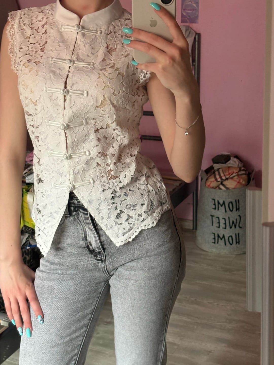 Customer photo review of Bianca Mandarin Sleeveless Lace Top