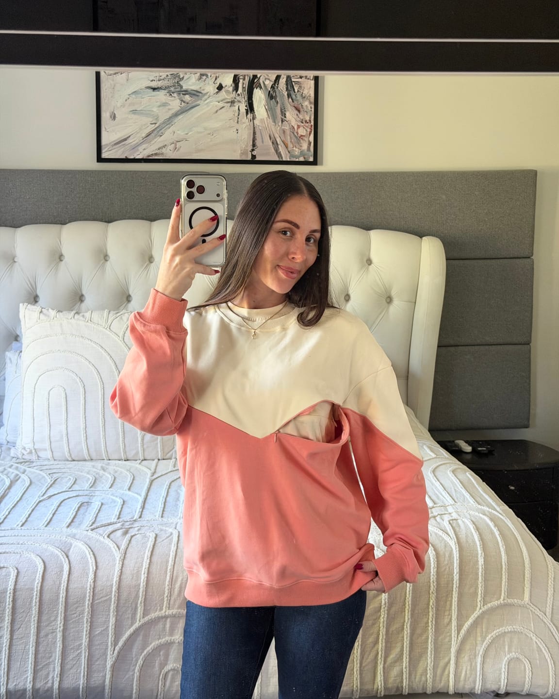Customer photo review of Pregnancy & Breastfeeding Friendly Colour Block Jumper