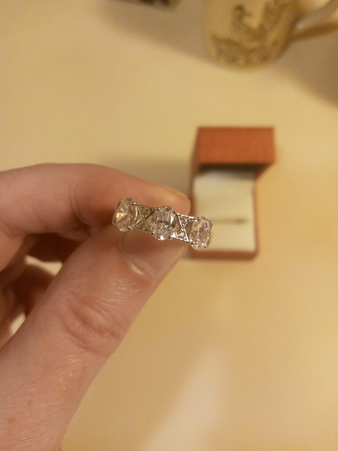 Customer photo review of 3-Stone Art Deco 2.1ct Oval CZ Ring in Sterling Silver