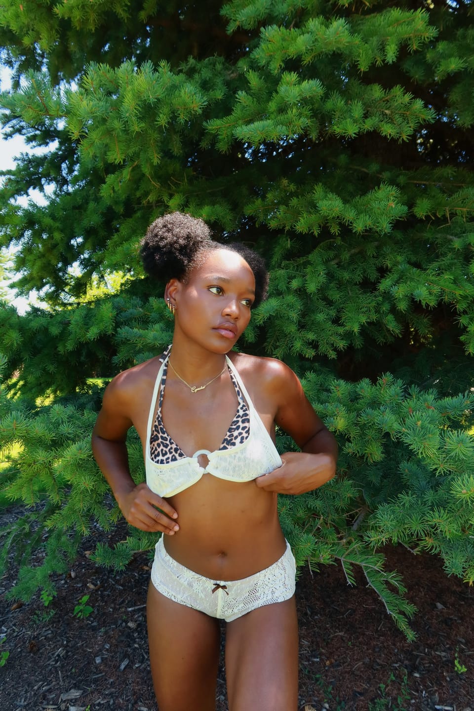 Customer photo review of Crystal Cream Lace Leopard Print O Ring Double Layer Top & Cheeky Boyshorts Bikini Set