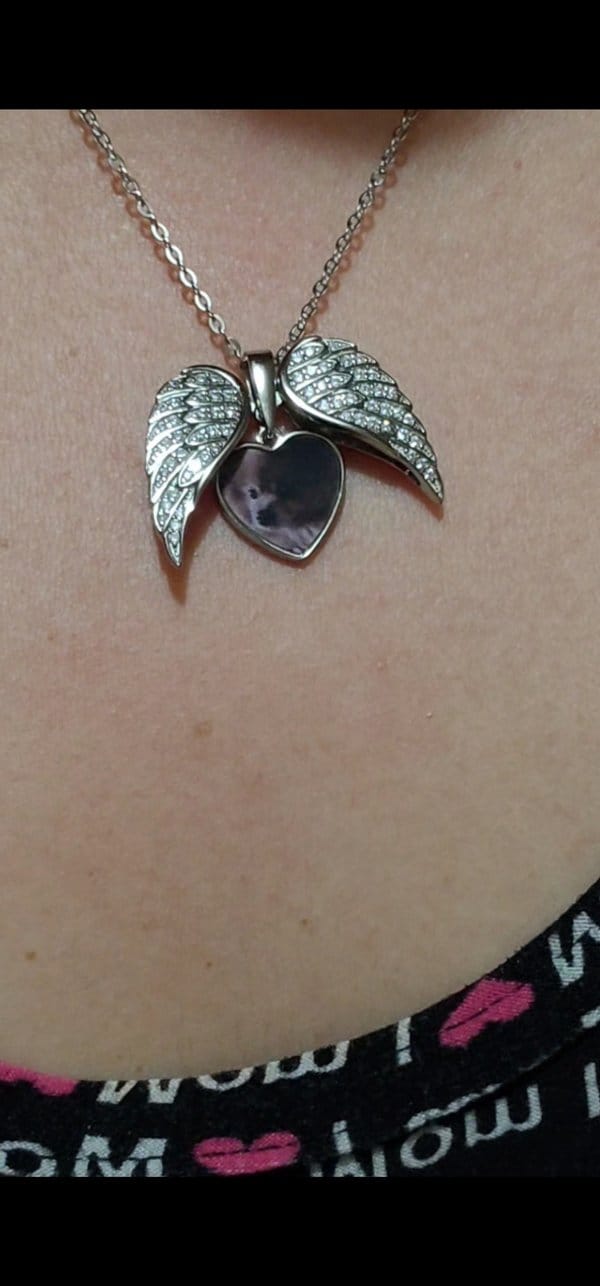 Customer photo review of Custom Angel Wing Photo Locket Necklace