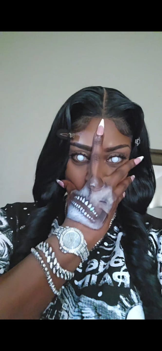Customer photo review of Halloween White out Colored Contact Lenses