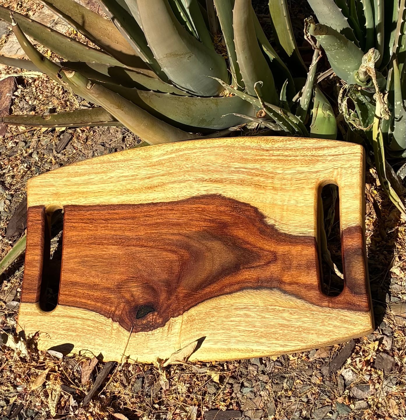 Customer photo review of 15.75x10" Warped Rectangle Dual Handle Serving Board Acrylic Router Template