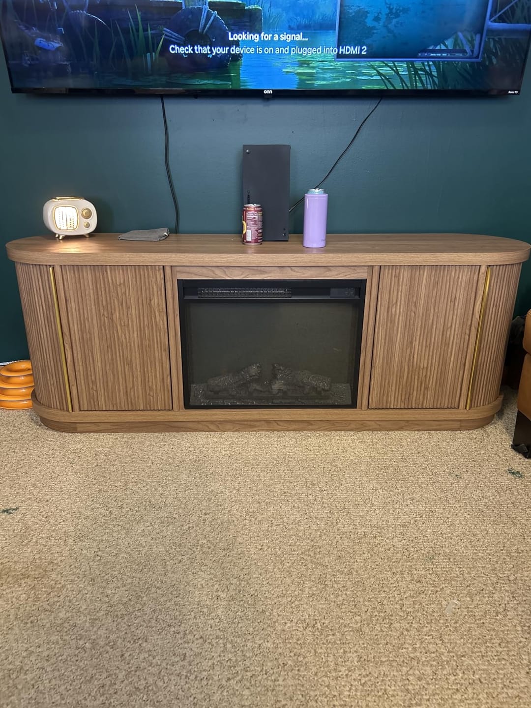 Customer photo review of 67" Sliding Tambour Doors Fluted Fireplace TV Stand