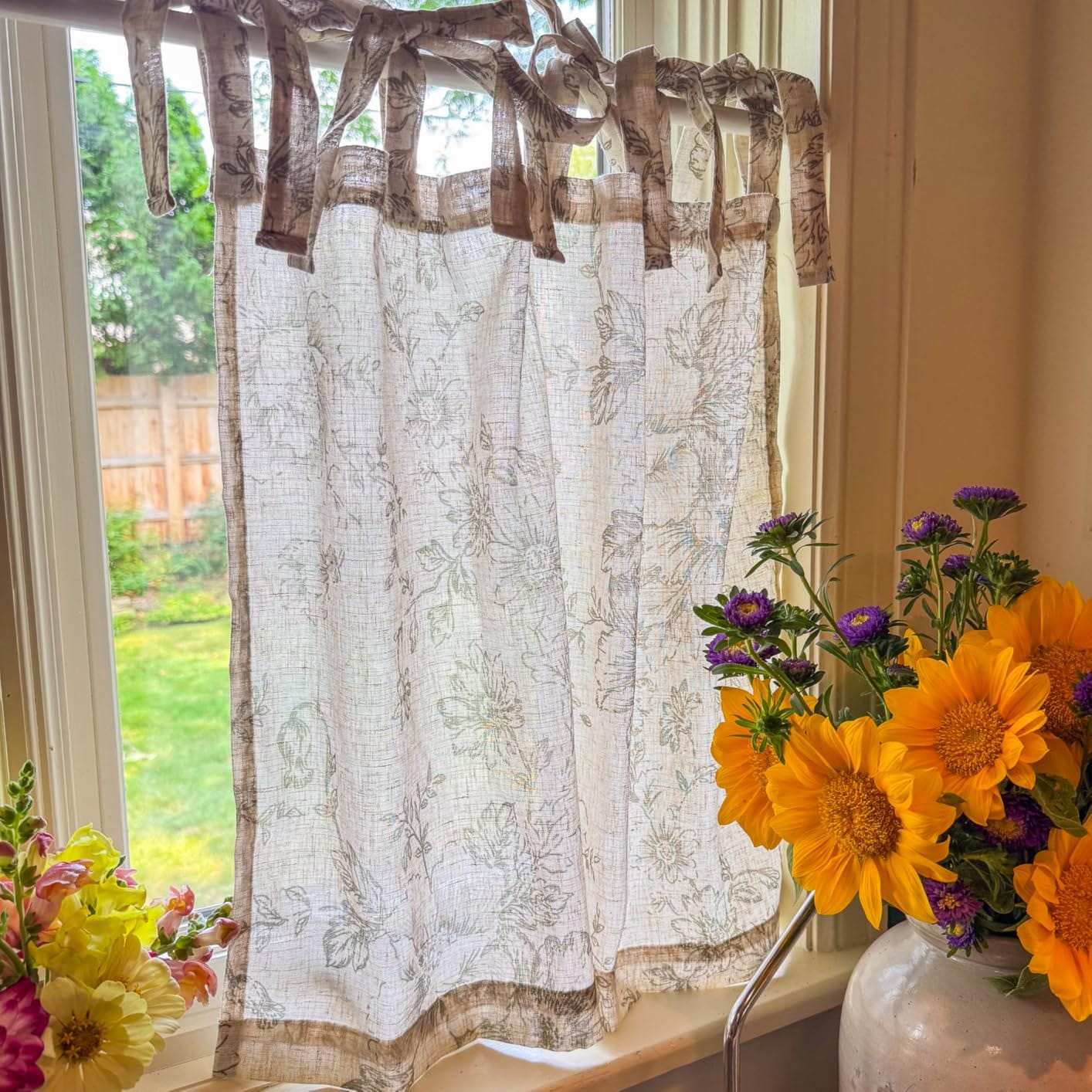 Customer photo review of Vintage Vine Floral Sheer Tie-Top Kitchen Curtains