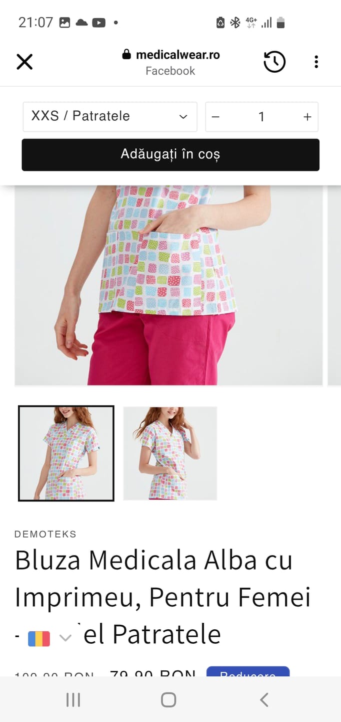 Customer photo review of Bluza Medicala Alba cu Imprimeu, Pentru Femei - Model Patratele