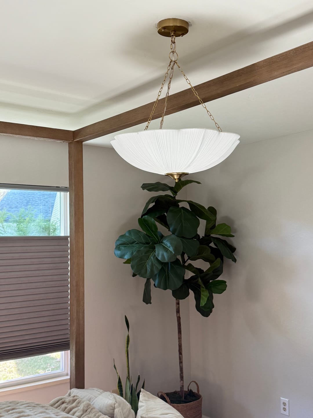 Customer photo review of Boho Pleated Flower White Fabric Cage Pendant Light