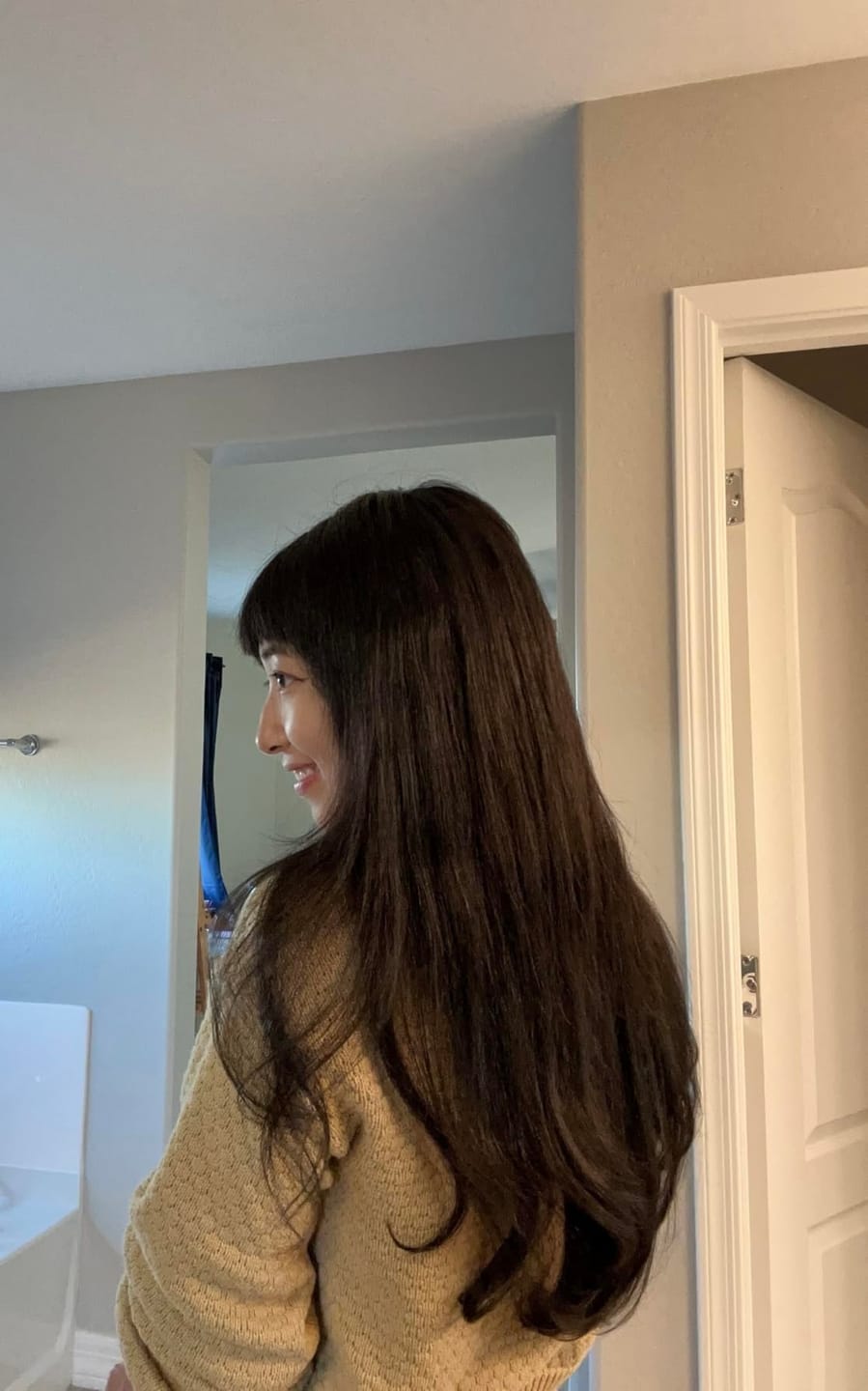 Customer photo review of Double Weft Human Hair Clip in Extensions for Women Darkest Brown (#2)