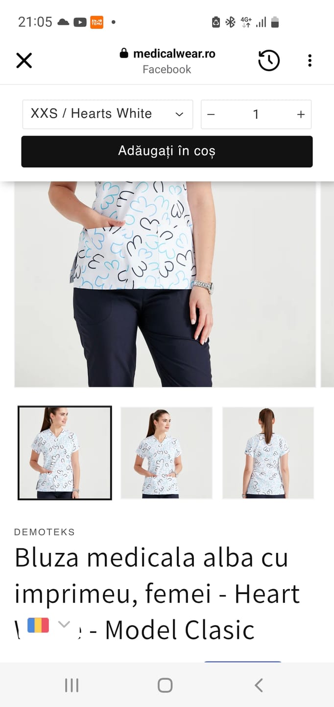 Customer photo review of Bluza medicala alba cu imprimeu, femei - Heart White - Model Clasic