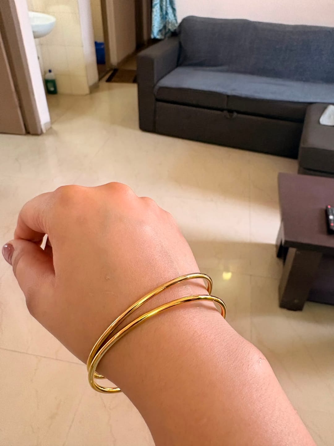 Customer photo review of Slim Golden Bangle