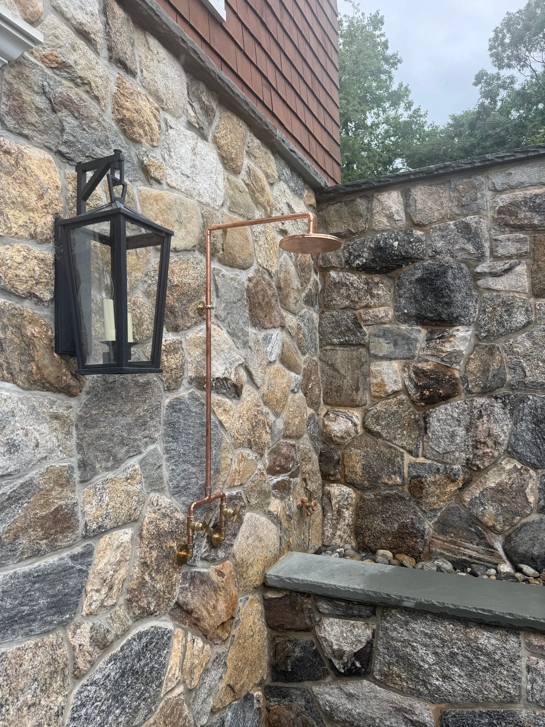 Customer photo review of Handcrafted Unlacquered Solid Copper Outdoor Shower - 8" Rainfall Head